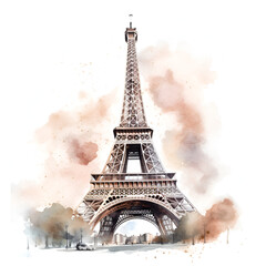 Eiffel Tower Watercolor Clipart, Paris Monument, Ai generative