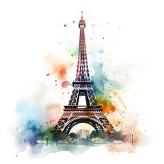 Fototapeta na wymiar Eiffel Tower Watercolor Clipart, Paris Monument, Ai generative