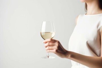 Hand holding wine glass bottle female drink.