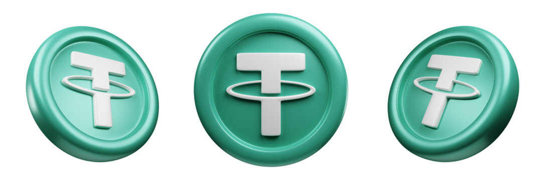 Tether or USDT Coin 3d Set rendering cryptocurrency illustration cartoon style, blockchain or cryptocurrency design theme