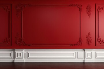 Background mock up luxury classic red color wall with white elements.