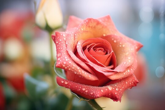 image of morning dew on a blooming red rose