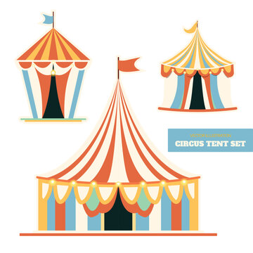 Set of circus tents in retro colors. Circus show. Circus. Circus tent. Vector 