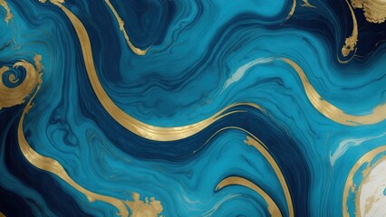 Majestic Blue Teal and golden gilded marble background
