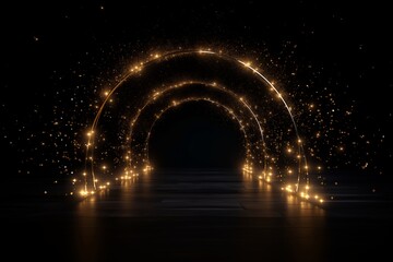Magical Shining Golden Light Archway in Darkness