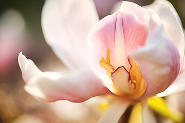 sun shining through the petals of a magnolia flower