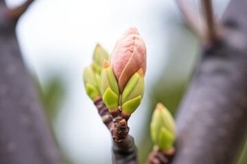 sprouting buds on a young magnolia tree