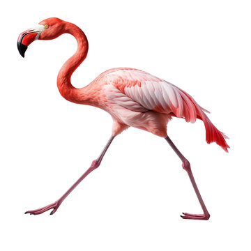 Flamingo running isolated on a transparent or white background © Luckyphotos