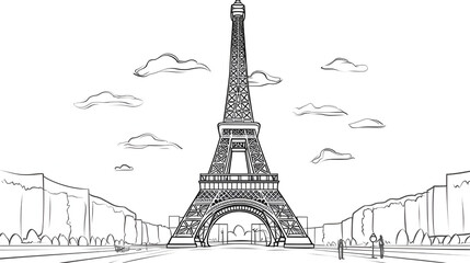 Eiffel Tower Coloring Page, Paris Monument, Ai generative
