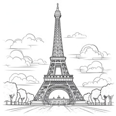 Eiffel Tower Coloring Page, Paris Monument, Ai generative
