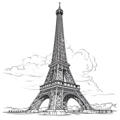Eiffel Tower Coloring Page, Paris Monument, Ai generative
