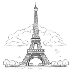 Obraz premium Eiffel Tower Coloring Page, Paris Monument, Ai generative 