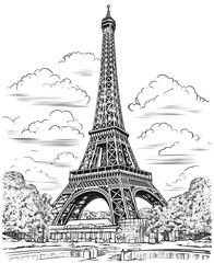 Eiffel Tower Coloring Page, Paris Monument, Ai generative
