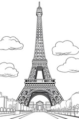 Fototapeta premium Eiffel Tower Coloring Page, Paris Monument, Ai generative 