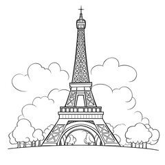 Obraz premium Eiffel Tower Coloring Page, Paris Monument, Ai generative 