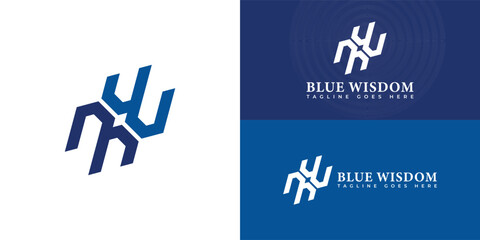 Abstract initial letter BW or WB logo in blue color isolated in white background. Initial letter bw modern linked hexagon line uppercase logo. Blue abstract letter BW for legal and law company logo.