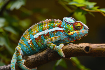 Closeup of a chameleon in the nature