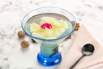 Sweet pineapple jelly with mint