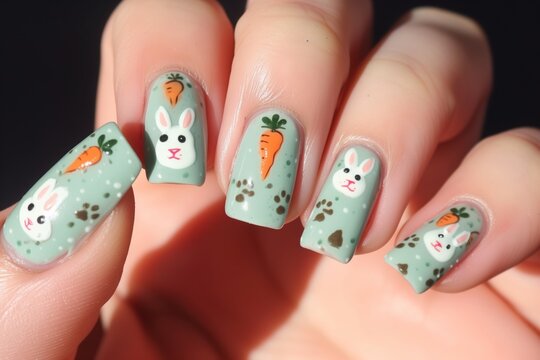nails adorned with tiny painted bunnies and carrots