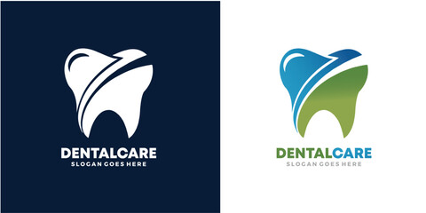 Dentist logo design for dental care clinic with creative concept vector template - obrazy, fototapety, plakaty