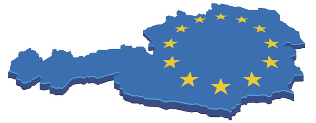 3D map of Austria in the colors of the European flag (cut out)