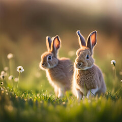 Fototapeta na wymiar Zwei Kaninchen im Gras