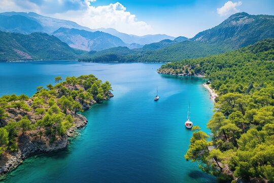 Aerial view of Sarsala Bay in Dalaman - Gocek, Turkiye 