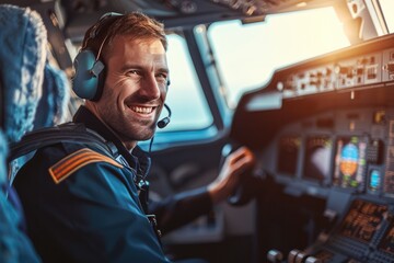 Cheerful flight operations officer during work. 