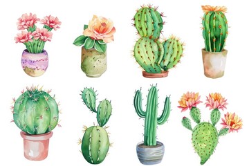each cactus has a different flower and leaves