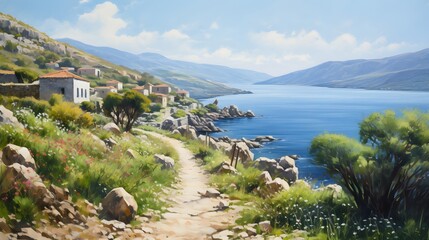 Idyllic Greek island at late spring early summer
