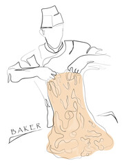 hand drawn line art vector of Home made sourdough bread prep process. Bakers and their hard work. Bread making industry