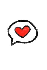 Hand drawn speech bubble with a red heart inside illustration