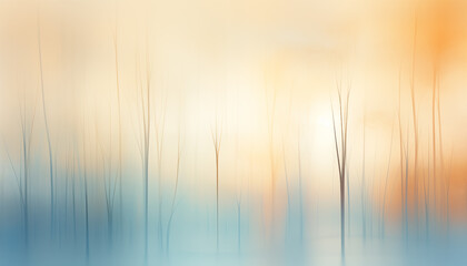 Abstract Forest at sunset golden and light blue hues so