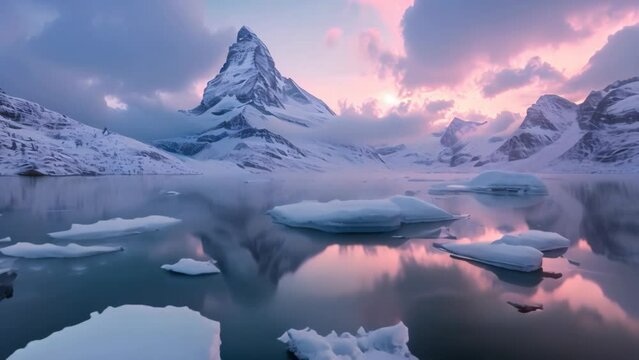 Nature's Embrace: Icebergs and Mountain Majesty. Generative ai