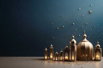 Fototapeta na wymiar Crescent moon realistic eid mubarak. eid mubarak background with moon, stars, lanterns