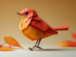 Beautiful bird origami on white background in minimalist style. 