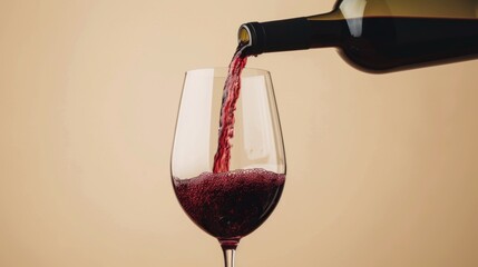 red wine being poured into glass against a light yellow background, banner