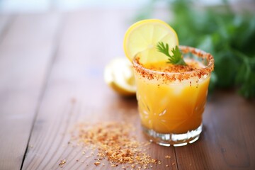 vibrant carrot juice with a sprinkle of nutmeg on top, carrots around