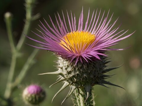 Blessed Thistle (Cnicus benedictus) growing in the garden