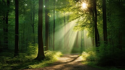 Fototapeta na wymiar Forest landscape, Beautiful sunlight in green forest