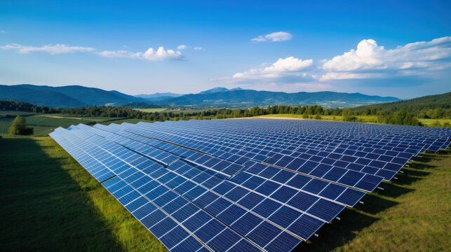 Solar cell in solar farm, Alternative energy and sustainable energy, photovoltaic, Pure energy renewable, clean energy, solar energy, reduce global warming, environment, green energy, generate by .AI
