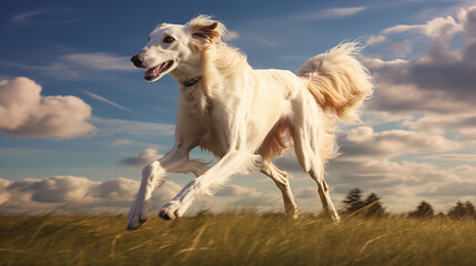 Obraz na płótnie Canvas dog, Borzoi running running on a grass 