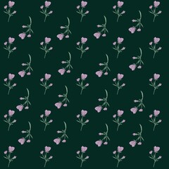 seamless pattern with purpul flowers hand-drawn 