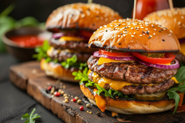 Indulge in the deliciousness of an epicurean beef burger – a classic American favorite with juicy...