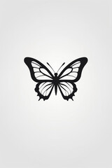 A minimalist logo featuring a sleek and stylized butterfly a white background. Professional vector logo, simple, black and white