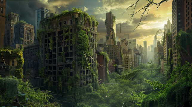 The state of cities that became deserted after the end of the human era.