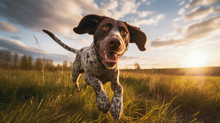 Dog, German Shorthaired Pointer running on the grass