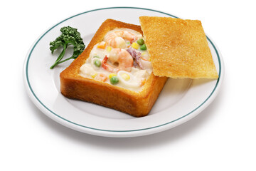 coffin bread, Taiwanese food.
It is white bread that has been fried in oil, with the center hollowed out and stuffed with seafood chowder.