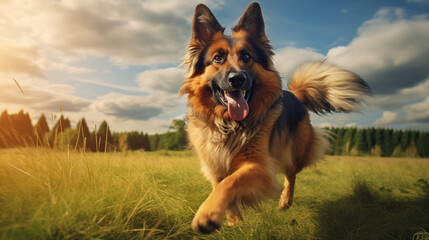 dog, King Shepherd running on a grass