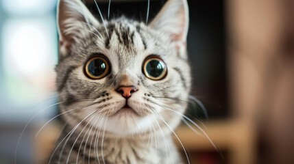 surprised cat make big eyes. American shorthair surprised cat or kitten funny face big eyes, cute, domestic, kitten, feline, Emotional surprised, kitty, wow